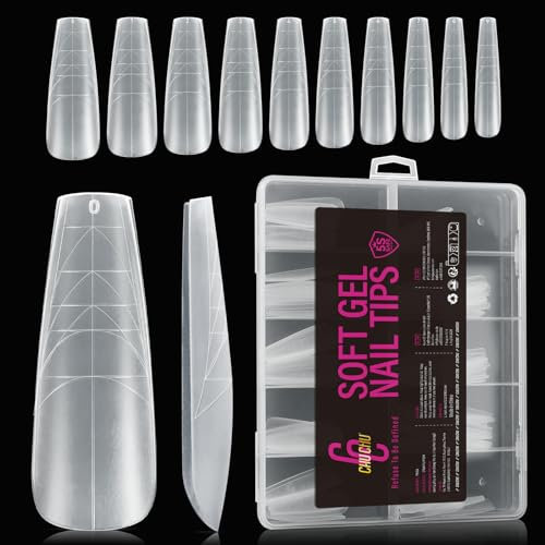 Faux Ongles avec Ligne Auxiliaire, CHUCHU Capsule Americaine Ongle Gel, PMMA Soft Capsule Pose Americaine Ongle en Résine, 100pcs 10 Tailles