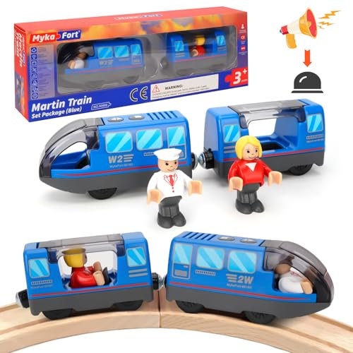 Libershine Eisenbahn elektrische lok Holzeisenbahn Zug Kinder, Batteriebetriebener Lokomotivzug (Magnetanschluss), Leistungsstarker Motorzug Kompatibel mit Thomas, Brio, Empfohlen ab 3 Jahren, Blau