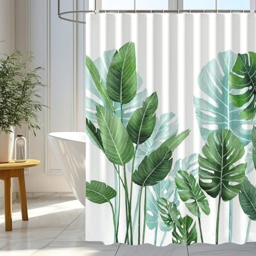 wiipara Duschvorhang 180x180 cm Strelitzia Grün, Bad Vorhang Shower Curtains Antischimmel & Wasserabweisend, Waschbarer Polyester Badevorhänge mit 12 Duschvorhangringe für Badezimmer, Badewanne