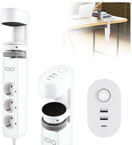 IOIO Tisch-Steckdosenleiste SL 3000 weiß | 3er Steckdose mit USB-A & USB-C | Mehrfachsteckdose | 3 Schutzsteckdosen | Tischsteckdose mit Schalter | Bürobedarf | 3680 W