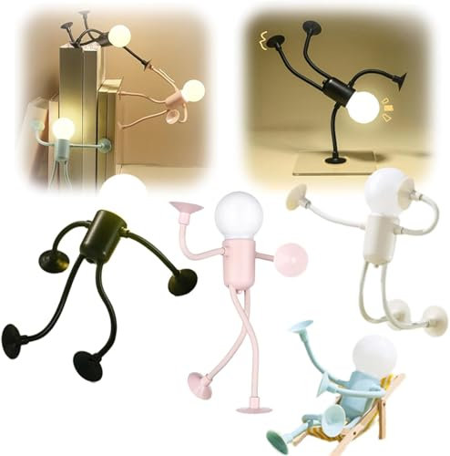 HOIDOKLY Veränderbare Form Lustiges Sportler Nachtlicht, DIY Form Nachtlichter, Saugnapf Biegbare Schreibtischlampe, Kreative Nachtlampe für Schlafzimmer Badezimmer Flur Küche Weihnachten (4 Stück)