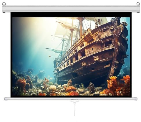 INMOZATA Leinwand Beamer Rollo 146cm, Bild 133 x 75 cm(60 Zoll), Format 16:9, Deckenmontage & Wandmontage Projektor Leinwand für Heimkino Büro Treffen Schule Präsentationen-Weiß Gehäuse