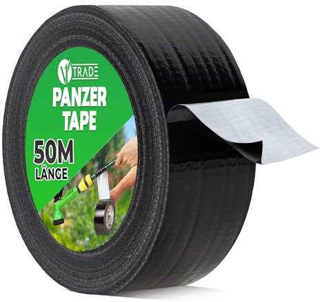 V1 TRADE Panzertape Schwarz 48mm x 50m - Panzerband extra stark wasserfest für innen und außen geeignet - Duct Tape mit einfacher Handhabung & rückstandsfrei entfernbar