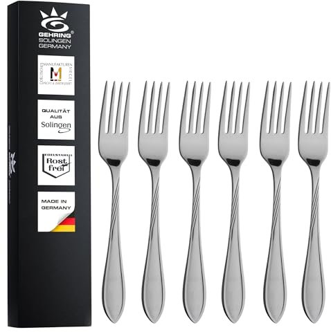 Gehring Solingen Focus Dessertgabeln 6 Stück I Edelstahl Besteck Set 6 Personen I Kuchengabel I spülmaschinengeeignet I Made in Germany
