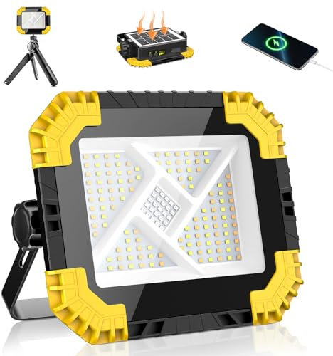 MEIKEE Projecteur LED Rechargeable Solaire/USB 20000mAh 2 Luminosités + 4 Modes Projecteur LED Chantier Portable Magnétique IP66 Étanche Batterie Externe Lampe de Travail Pour Camping, Pêche, Atelier