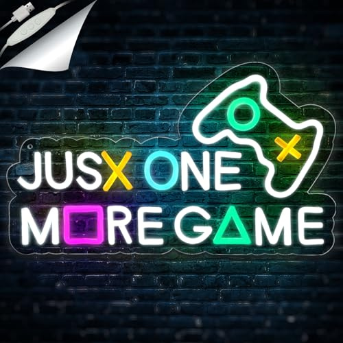 Just One More Game Neon Sign, Game Neon Signs Lights for Wall Decor Bedroom Man Cave Decor, Birthday Party Gifts for Man Boyfriend Husband Friends, Dimmable Neon Light 16.1 * 9.4 in