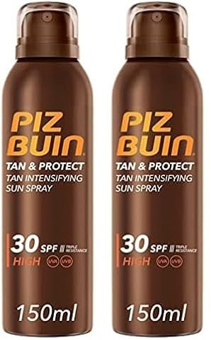 PIZ BUIN Protector Solar en Spray SPF30, Tan & Protect Acelerador del Bronceado de Protección Alta, con Vitamina E y Protección UVA/UVB, 150 ml (Paquete de 2)