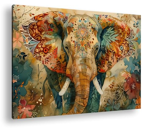 deyoli Muster der Natur – Elefant geschmückt mit Ornamentmagie Format: 120x80cm XXL Kunstdruck Motiv auf Holzrahmen/Leinwandbild/Wandbild/Wohnzimmer Dekoration