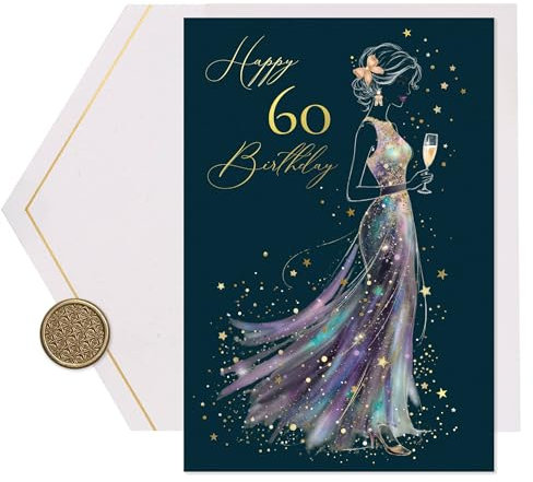 Joli Coon Geburtstagskarte 60 STARDUST Lady - Premium Geburtstagskarte 60 Frau mit Kuvert und echtem Wachssiegel