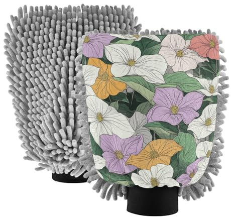 Beauty Spring Mikrofaser-Waschhandschuh, bunte Blumen, kratzfrei, Autowaschhandschuh, Autowaschschwamm, 2 Stück