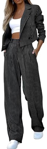 ticticlily Tailleur Femme 2 Pièces Ensemble de Vêtements Blouse Blazer à Revers et Pantalon Taille Haute Tailleurs Pantalons Chic et Élégant Habillé Costume A Noir XXL