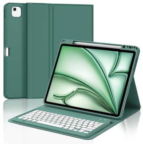 JADEMALL Coque Clavier pour iPad Air 13 Pouces M4/M3/M2 2026/2025/2024,AZERTY Français Clavier Magnétique Détachable Bluetooth pour iPad Air 13 M2/M3/M4, Vert foncé