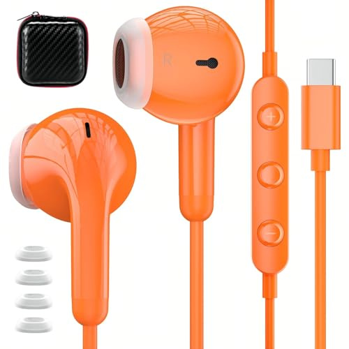 APETOO USB C Earbuds for iPhone 17 16 15 Pro Max, Wired Headphones with Mic | Stereo Type C Earphones with Volume Control Noise Canceling for Samsung S26 S25 S24 S23 S22 Ultra iPad 10/Pixel 9 8 7