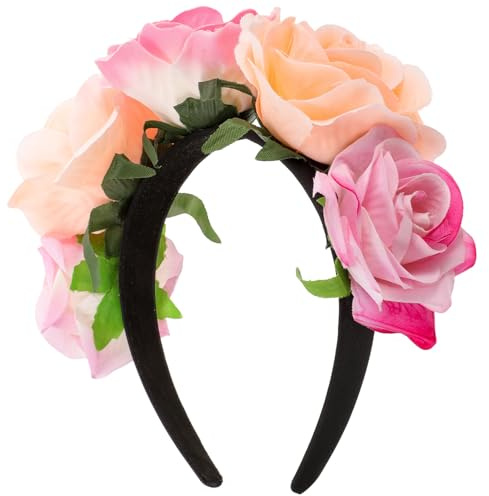 FRCOLOR Serrage-tête Large en Tissu Synthétique Rose Imitation Grosse Fleur de Rose Artificielle, Bandeau Délicat Décoratif pour Cosplay et Fêtes, Accessoire Coiffure Femme Élégant