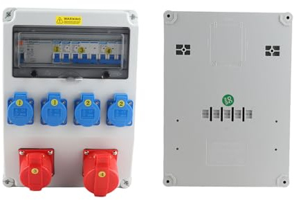 FILFEEL Caja de Enchufes de Distribución de Energía Industrial con Múltiples Enchufes y Disyuntores para Uso Seguro en Exteriores