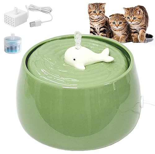 Fontaine d'eau en céramique pour chat, 1,3 l, distributeur d'eau potable automatique ultra silencieux pour chats d'intérieur avec design mignon, filtre à charbon actif, parfait pour les chats et les