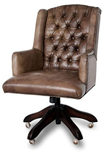 Casa Padrino Luxus Echtleder Chefsessel Büro Stuhl Medium Braun Drehstuhl Schreibtisch Stuhl - Chefbüro