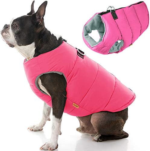 Gooby Padded Vest Dog Jacket - Solid Pink, Large - Warm Zip Up Dog Vest Fleece Jacket with Dual D Ring Leash - Winter Water Resistant Small Dog Sweater - Dog Clothes for Small Dogs Boy and Medium Dogs