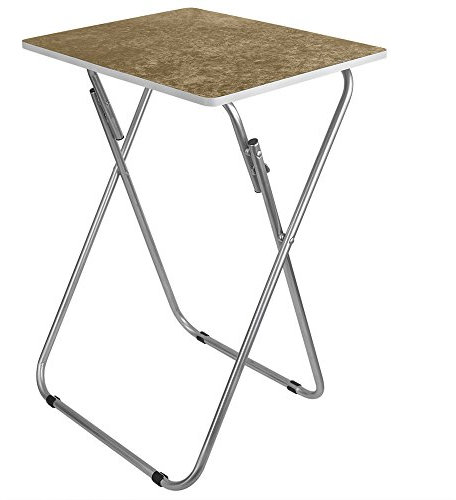 Home Basics Folding TV Tray Table Large Surface Area with Brown Marble Like Design | Tubular Steel Frame | Easy Storage | Engineered Wood Smooth Surface