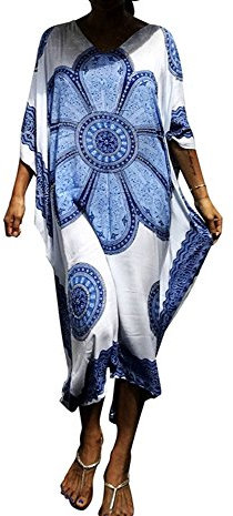 FSMO Damen Elegante Strandponcho Ethnischer Druck Lose Kaftan Smock Sommer Maxikleid