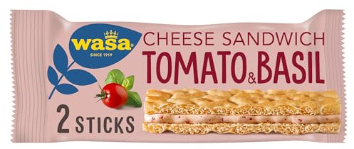 Wasa Knäckebrot Sandwich Tomato & Basil 40g I Knäckebrot-Snack aus Weizenmehl mit einer Füllung aus Käse, Getrockneten Tomaten & Basilikum, je 2 Sticks, Perfekt für unterwegs