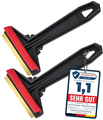 Eiskratzer Auto [2 Stück] - TESTSIEGER 2024* - schnell, mühelos & schonend - Murska Scheibenkratzer Auto Messing - effizienter Schneekratzer Auto - Premium HIPS & Messingklinge - Finnland Schwarz-Rot