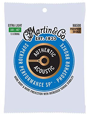 MARTIN 12 Cuerdas para guitarra acústica, Superior Performance Extra Light 10-47, 92/8 Bronce fosforoso (MA500)