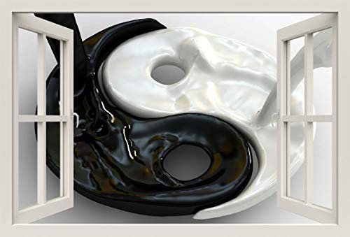 Unified Distribution Flüssiges Ying und Yang - Wandtattoo mit 3D Effekt, Aufkleber für Wände und Türen Größe: 92x61 cm, Stil: Fenster