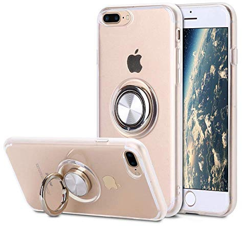 SORAKA Durchsichtige Hülle für iPhone 8 Plus/iPhone 7 Plus mit 360 Grad drehbarem Ringständer Weicher TPU transparenter Schutzhülle mit Metallplatte für Handyhalterung Auto KFZ Magnet Stoßdämpfung