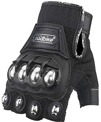 Steel Outdoor Reinforced Brass Knuckle Motorcycle Motorbike Powersports Racing Textile Safety Gloves (HF-Black, L)