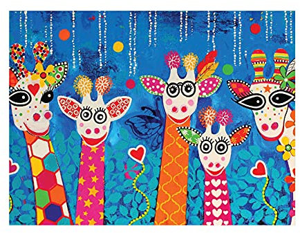 Maxwell & Williams GX0124 Love Hearts Animal Printed Tea Towel with Mr Gee Family Design, 100% Cotton, Blue, 50 x 70 cm
