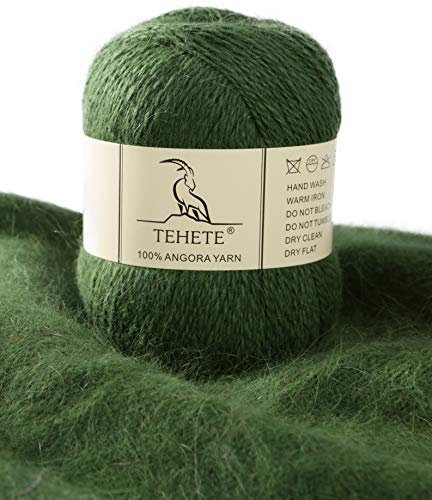 TEHETE 100% Angorawolle Garn zum stricken, Häkelgarn 38 Farben 325 Merter 50g 2-fädig je Knäuel,weich und leicht,Olivgrün,838