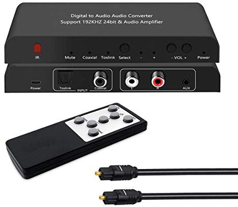 192KHz Digital to Analog Audio Converter DAC with Volume Adjustable Remote Control 192KHz/24bit Digital Coaxial Toslink to Analog L/R RCA 3.5mm Audio for PS4 Xbox HDTV Blu-ray DVD Headphone AppleTV.