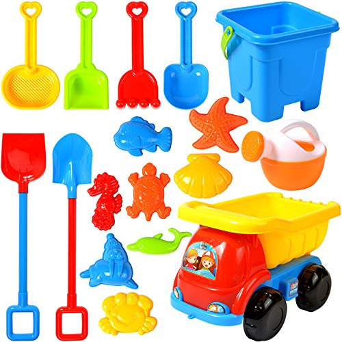 NIWWIN 17 stück Strand Sand Spielzeug Set Kinder Spielzeug gehören LKW, sandkasten Eimer Tier Formen (17PCS)
