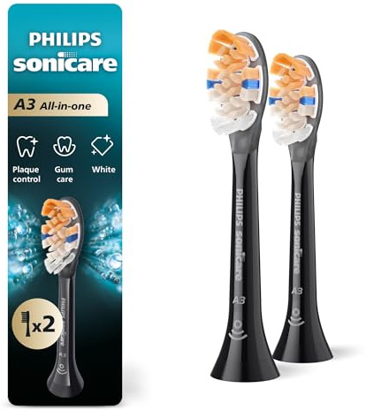 Philips Sonicare A3 All-in-One - Genuine Replacement Electric Toothbrush Heads, Black, 2 Pack, HX9092/95