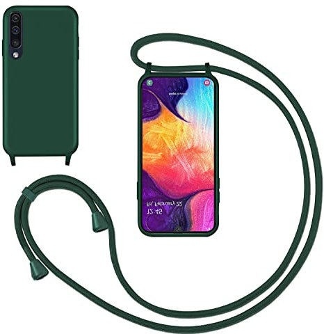 GoodcAcy Handykette Handyhülle für Samsung Galaxy A50,Smartphone Necklace Hülle mit Band Schutzhülle mit Kette zum umhängen Halskette Flüssig Silikon Case für Samsung Galaxy A50,Grün