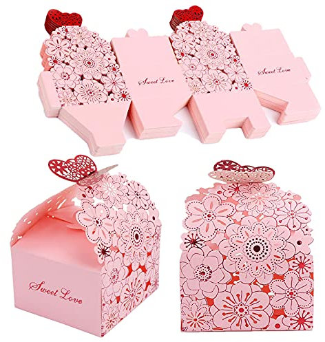 Gastgeschenk Box Rosa, 50 Stück Gastgeschenke Babyparty, Geschenkbox Hochzeit Gastgeschenk, Gastgeschenke Hochzeit Box für Hochzeit, Babyparty, Jubiläum, Party, Geburtstag, Party Favors Dekoration