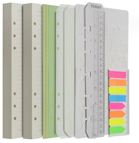 Wonderpool 320 Seiten Linie Papier mit 5 Farbigen Binder Teilern,2 Binder Taschen,160 Flaggen Index,1 Lesezeichen,5 Schablonen für Nachfüllbaren Notizbuch Tagebücher Planer (A5)