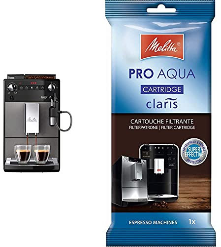 Melitta, Avanza, Noir, F270-100 Machine à Café et Expresso Automatique avec Broyeur à Grains, Mousseur à Lait Intégré, Compacte, Silencieuse & Cartouche filtrante, Pour Machines à Café Automatiques