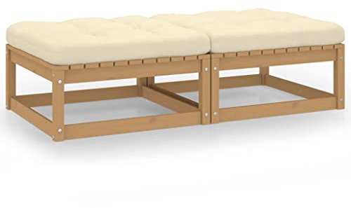 vidaXL Garten Fußhocker 2 STK., Modular Gartenmöbel Lounge mit Kissen, Sitzhocker Hocker für Garten Terrasse Balkon, Holzhocker Gartenhocker, Massivholz Kiefer