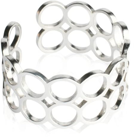 Offener Statement Ring Damen • Chunky Cuff Ring silber • Edelstahl Schmuck mit geometrischem Design • verstellbar ab Größe 60 (Ø 19 mm)