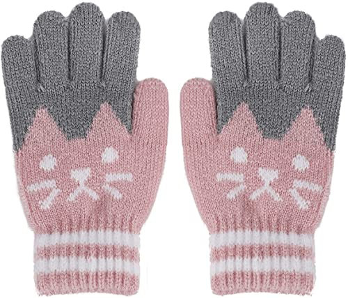AOOPOO Weiche Kaschmir-Handschuhe mit Katzenmotiv, warme Vollfinger-Handschuhe mit Handgelenkschoner, für drinnen und draußen, für Kinder von 1 bis 4 Jahren, Rosa, Einheitsgröße