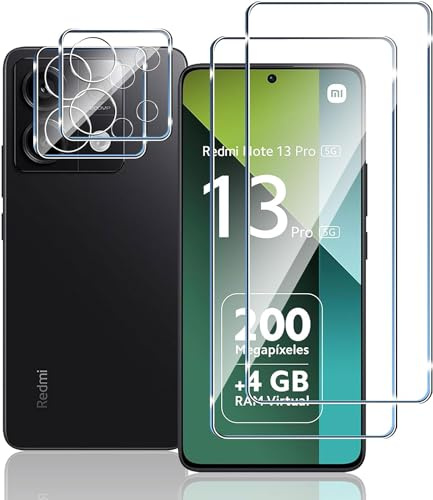 TUTUO [2+2 Pack Tempered Glass Compatible with Xiaomi Redmi Note 13 Pro 5G Screen Protector + Camera Lens Protector, [Anti-Scratch] 9H Hardness HD Clear Tempered Glass Film