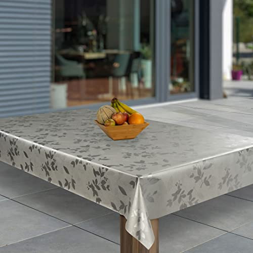 laro Wachstuch-Tischdecke Abwaschbar Garten-Tischdecke Wachstischdecke PVC Plastik-Tischdecken Eckig Meterware Wasserabweisend Abwischbar AQ, Muster:Blätter Silber Schwarz Metallic, Größe:80x120