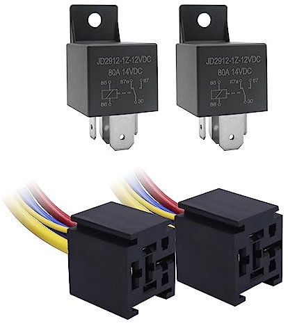 HISports 12V 80A Relais,JD2912-1Z-12VDC 80A 14VDC Relais - Schalter Power Moto SPDT Schützrelais,Autoschalter Elektrische Lüfter Hupen Motorrelais,Heavy Duty Normal relais mit Kabelbaumsatz(2 Stück)