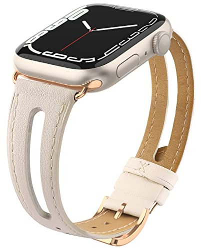 Tuocal Lederband Kompatibel mit Apple Watch Armband 42mm (Series 10) 41mm 40mm 38mm, Schlankes Weiches Echtleder Ersatzarmband für iWatch Series 10 9 8 7 6 5 4 3 2 1 SE Sport Edition Damen