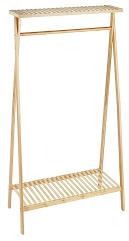 WENKO Standgarderobe Lanai, freistehender Kleiderständer aus hochwertigem Bambus mit Kleiderstange und 2 Ablagen für Schuhe und Taschen, ideal für Garderobe und Schlafzimmer (BxHxT): 88 x 170 x 42 cm