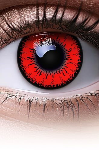 MERALENS Halloween rote farbige Kontaktlinsen Rot Red Flower, Devil, Volturi Vampir, 2 Stück (1 Paar), Ohne Sehstärke, Kontaktlinse farbig für Cosplay, Karneval, Fasching, Anime, Kostüm
