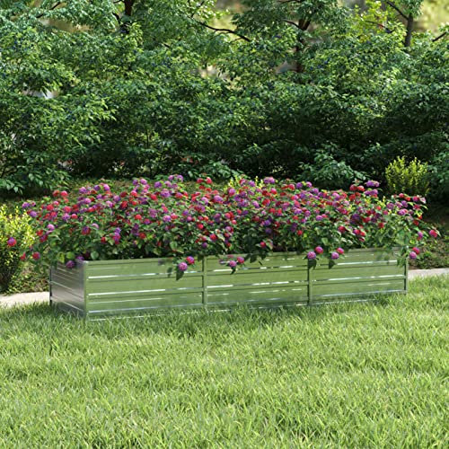 Keketa Hochbeet Metall Pflanzkasten Pflanzbeet Gemüsebeet Blumenkasten Gartenbeet Blumenkübel Pflanzkübel Hochbeet für Garten Balkone Terrassen 240x80x45 cm Verzinkter Stahl Silber