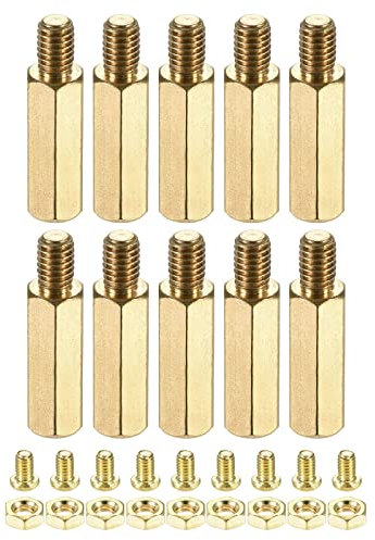 YOKIVE 10 Juegos Latón Hexagonal Roscado Espaciador Tornillo Tuerca Kit, Espaciador con Hembra-Macho Hilo | Levantando Placa PCB, para Industrias Electrónicas (M4 17+6 mm)